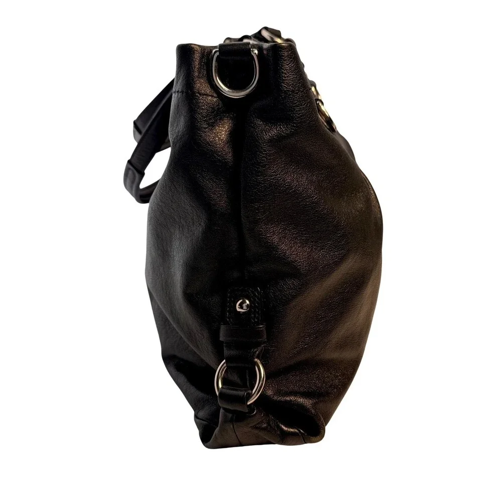 Coach Ashley soft black pebble‎ leather with 3 compartments purple fabric